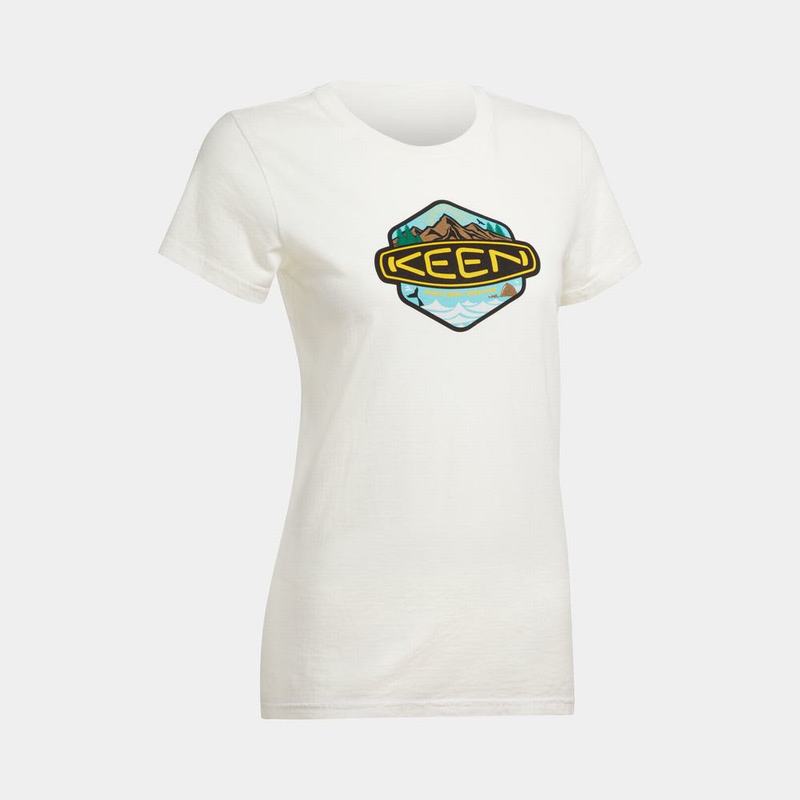 Cheap Keen Badge Womens T-Shirts White NZ (3210-FLZVD)